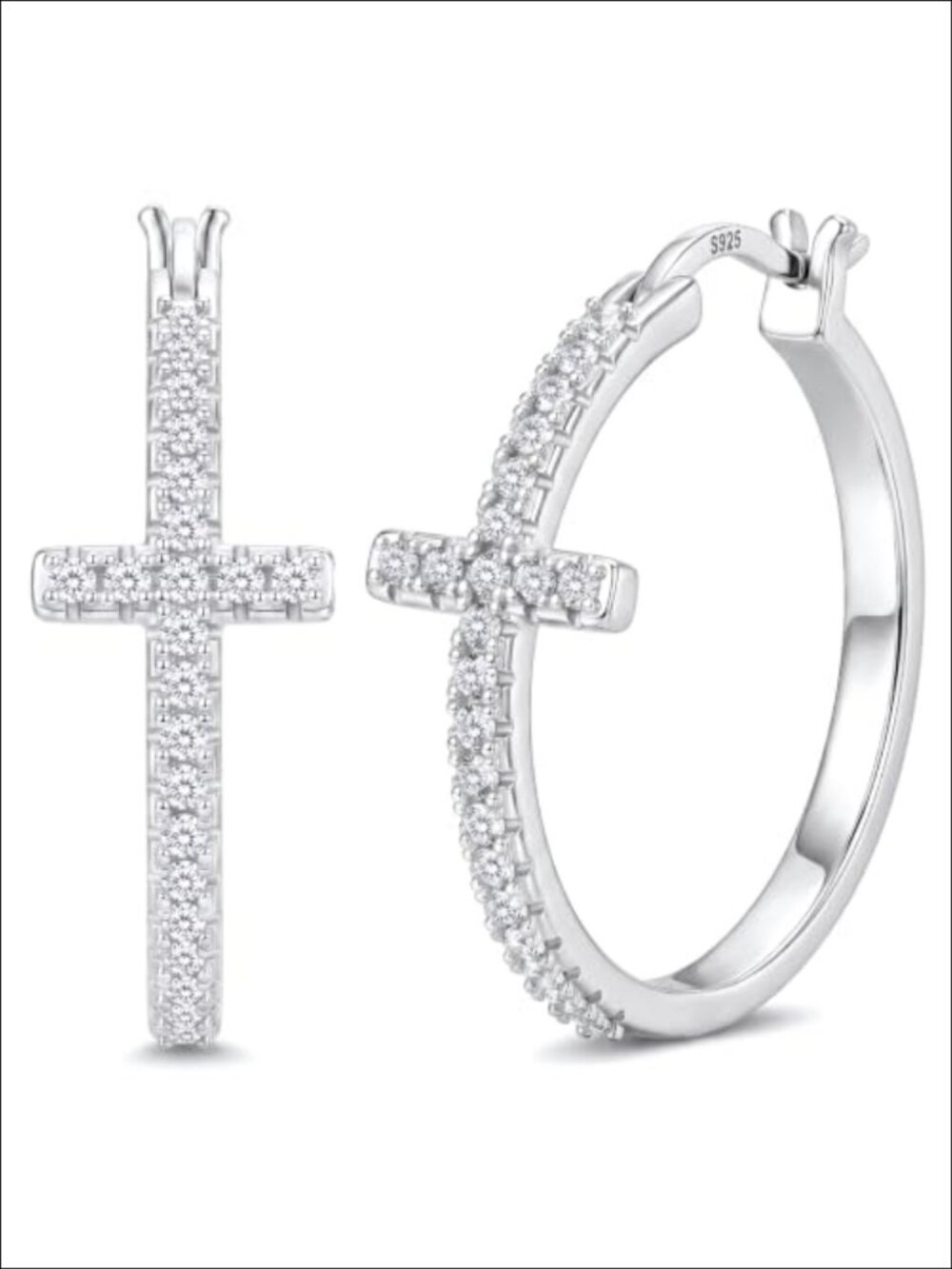 Sterling S925 Silver Cross Hoop Earrings 30MM Birthstone CZ